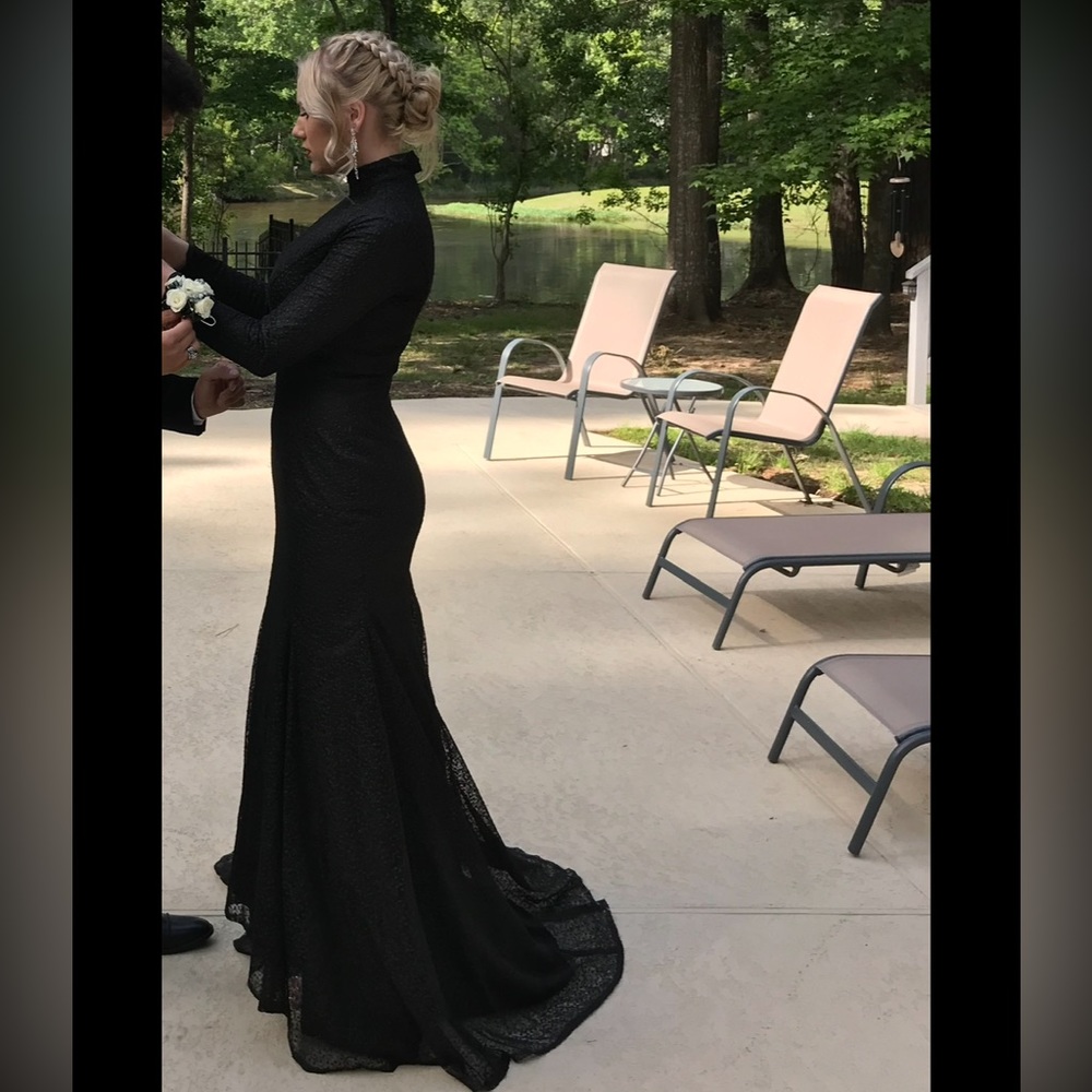 Black Lace Long Sleeve, High neck prom dress !